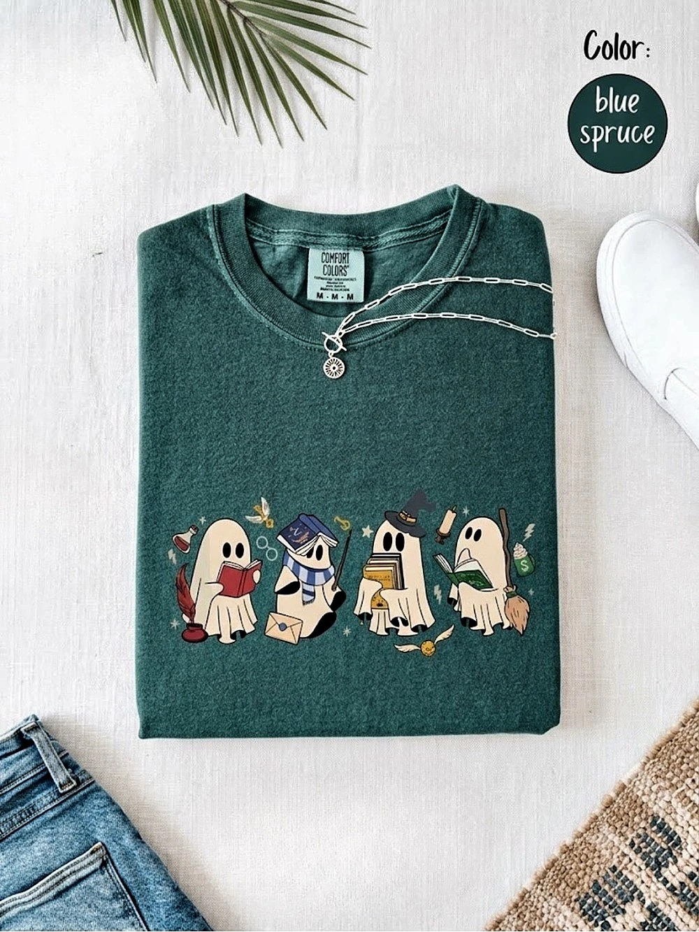 Comfort Colors Unisex Heavyweight T-Shirt Blue Spruce Wizard Ghost Tee